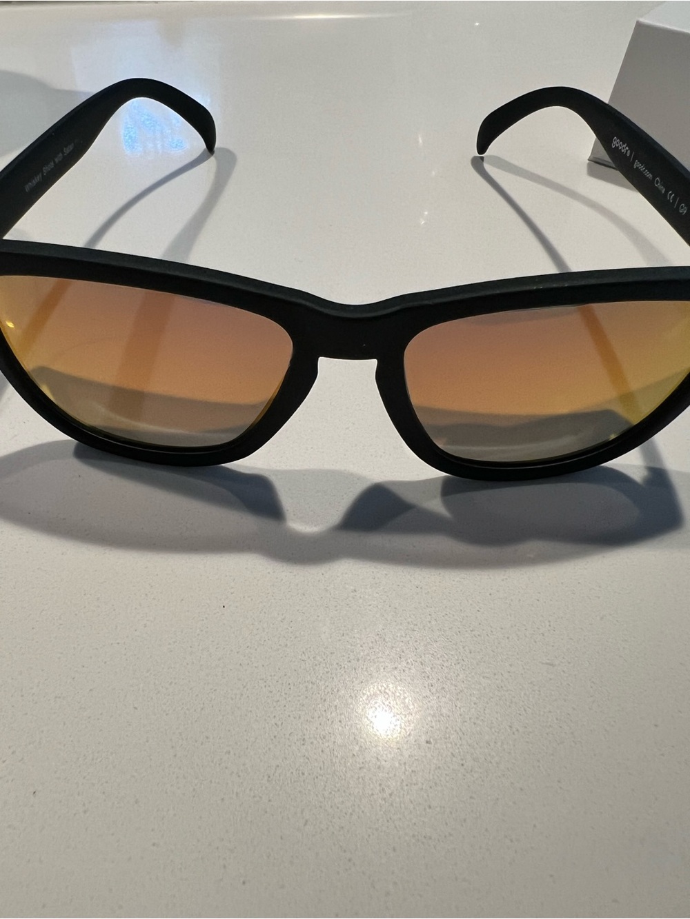 Black Frame Sunglasses with Amber Mirrored Lenses - Women Accessories
